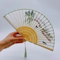 Classic Chinese folding fan with landscape painting, wooden ribs and silk green tassel - 2026 Hot Selling Item - Suzhou Embroidery Fan - Jiangnan Willows