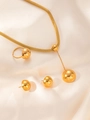 Conjunto de joyas de acero de titanio dorado con collar de cúpula, anillo y pendientes - Conjunto de Joyas de 3 Piezas de Hemisferio Pulido