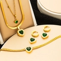 Conjunto de joyas en acero bañado en oro con piedras verdes corazón y circonitas blancas - Conjunto de Joyas de 3 Piezas de Corazón Esmeralda