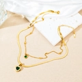 Collar de doble capa en oro con colgante de corazón verde esmeralda y circonitas brillantes - Collar de Corazón de Doble Capa Esmeralda