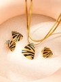 Golden stainless steel jewelry set with leopard print enamel, including necklace and ring - Animal Print Triangle Jewelry Set 6