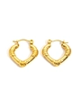 Macro detail of gold heart-shaped hoop earrings with textured bamboo spiral finish - Bamboo Spiral Texture Heart Earrings (ZYRH00063J)