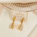 Goldene Edelstahl Herzohrringe mit I Love You Gravur und weißen Strasssteinen verziert - Doppellagige Herz-Ohrringe mit Strass (E0025)