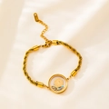 Detail of gold titanium steel rope chain bracelet with evil eye beads and coin charm - Rope Chain Portrait Year Style (B0057)
