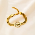 Elegante gouden titanium stalen armband met kristallen olijfblad hanger - Holle Cirkel Bladstijl (B0027)