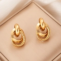 Golden multilayered interlocking hoop earrings with textured snake skin and polished finish - Triple Mixed Surface Rings (BJGE1017)