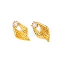 Pendientes vintage de acero inoxidable dorado con circón cuadrado y textura lava - Estilo Rombo Blanco