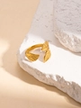 Adjustable golden leaf ring with detailed plant textures in high-quality titanium steel - Gold Leaf Shape Open Ring