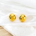 Minimalist gold ball stud earrings with polished mirror finish on luxury silk background - Polished Hemisphere Stud Earrings