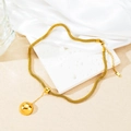 Gold stainless steel mesh chain necklace with double round beads on elegant white silk - Stainless Steel Polished Bead Necklace