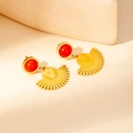 Bohemian fan-shaped earrings with red gemstone inlay and 18K gold plated fringe - Fan-shaped Sun Flower