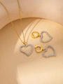 Close-up of a gold heart jewelry set featuring a necklace and stud earrings with pavé stones - Hollow Crooked Heart White Rhinestone Necklace And Earrings