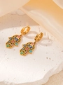 Pendientes de aro Hamsa dorados con detalles de ojos coloridos sobre base piedra - Pendientes de Aro de Mano de Fátima Ojo Turco de Colores