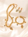 Conjunto de joyas de acero dorado con dijes de mano de Fátima y ojo de esmalte - Conjunto de Joyas de 3 Piezas de Mano de Fátima Colorido