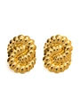 Detailed macro view of golden titanium steel earrings with spiral shell petal texture - Oval Spiral Texture Style (E0410)