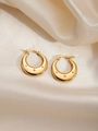 Golden crescent hoop earrings with engraved star patterns and secure clicker closure - Star Crescent Moon Shape (BJGE0259)