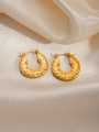 Golden chunky hoop earrings with hammered texture on white silk fabric background - Hammered Texture Hoop (BJGE0260)