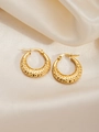 Golden textured hoop earrings with hammered surface on champagne silk background - Hammered Pit Texture (BJGE0269)