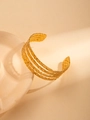 Elegantly textured wide 18K gold-plated titanium steel cuff bracelet with hammered layers - Multi-layer Hammered Line Style