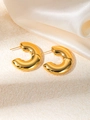 Polished gold-tone C-shape thick hoop earrings with minimalist star elements design - Mirror Polished C-shape (BJGE0345)