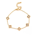 Detail of emerald crystal gold bracelet featuring square stones and lobster clasp closure - Square White Style (BJGB0022B)