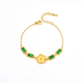 Golden titanium steel bracelet with emerald crystals and radiant five-petal flower charm - Flower Rectangular Green Style (BJGB0020)