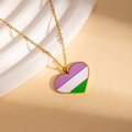 Detailed macro view of the heart-shaped enamel pendant with vibrant tri-color stripes - Purple White Green Heart Necklace (BJGN0474)