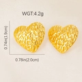 Detail view of 18K gold plated heart earrings with hammered texture and size dimensions - Gold Hammered Heart Style (#0926)