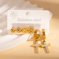 Set di orecchini in acciaio inossidabile dorato con perla, fiore e croce su cartoncino - Orecchini Croce Strass (BJGE1211)