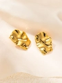 Textured gold-tone rectangular stud earrings with artistic wrinkled surface design - Pleated Metallic Style