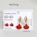 Ensemble de boucles d'oreilles en acier doré avec étoile de mer et émail rouge - Rouge (#1459)