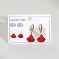 Set di orecchini in acciaio inossidabile dorato con ciondoli a conchiglia e zirconi - Stile Cappasanta Rossa (BJGE1459)