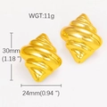 Golden stainless steel croissant hoop earrings with shell texture for women - Spiral Rhombus Gold Style (#0882)
