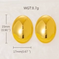 Detailed view of gold oval stud earrings with 23mm height and 17mm width dimensions - Oval Polished Studs