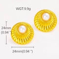 Golden stainless steel shell earrings with pearls, 24mm diameter and 9.9g weight - Sunbeam Pearl Gold Style (#0881)