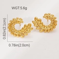 Elegant gold titanium laurel leaf C-shaped stud earrings for women with polished finish - Leaf Stud Earrings (BJGE0987)