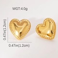Macro shot of gold heart stud earrings featuring milgrain edges and polished finish - Smooth Heart Stud Earrings (BJGE0986)