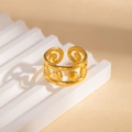 Adjustable gold plated stainless steel shell ring with ocean inspired embossed pattern - Shell Decoration Style (BJGR0920) / Gold