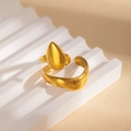 Anello regolabile in acciaio inossidabile dorato a goccia con finitura opaca - Stile Goccia d'Acqua (ZYGR0926)