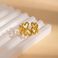 Verstellbarer vergoldeter Edelstahlring mit einem durchgehenden hohlen Herzmuster - Hohles Herz-Stil (BJGR0930) / Gold