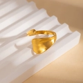 Verstellbarer goldener Edelstahlring im Meeresstil mit welliger Muschel-Textur - Wellenförmiger Breiter Stil (BJGR0933) / Gold