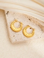 Golden crescent hoop earrings with textured finish and secure snap closure - Round E0268 Style