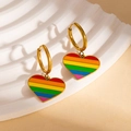Gold hoop earrings featuring rainbow enamel heart pendants in a stylish pride design - Six Color Rainbow Heart Earrings (BJGE1193)