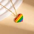 Rainbow heart pendant necklace in gold-plated stainless steel with colorful enamel - Six Color Rainbow Heart Necklace (BJGN0479)