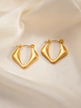 Detailed macro shot of geometric gold shield earrings on elegant silk fabric - Heart E0164 Style