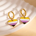 Gold non-binary pride flag heart earrings with enamel yellow white purple black stripes - Non-Binary Flag Heart Earrings (BJGE1194)