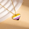 Golden stainless steel necklace with a non-binary rainbow flag heart pendant - Non-Binary Flag Heart Necklace (BJGN0469)