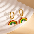 Rainbow hoop earrings with Love is love gold heart charms in polished stainless steel - Love is Love Rainbow Bridge Earrings (BJGE1195)