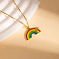 Rainbow titanium steel necklace with a gold heart and Love is love engraved pendant - Love is Love Rainbow Bridge Necklace (BJGN0478)