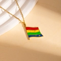 Rainbow flag pendant necklace in gold finish with Love is Love engraving - LOVE IS LOVE Rainbow Flag Necklace (BJGN0477)